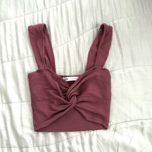 Zara Pink Tie Front Crop Tank Top